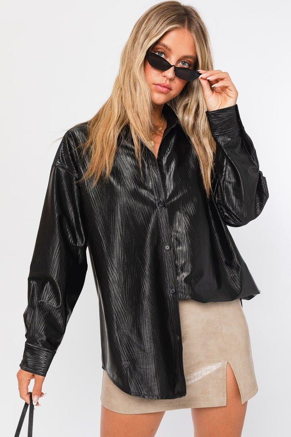 Faux Leather Textured Shacket