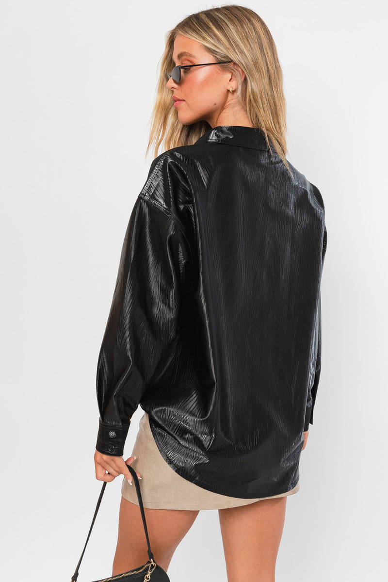 Faux Leather Textured Shacket